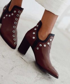 Calzadocalzado MICUIR Botines De Tacon | Punky Boots Avellana Con Tacon Tachas Plata 7Cm